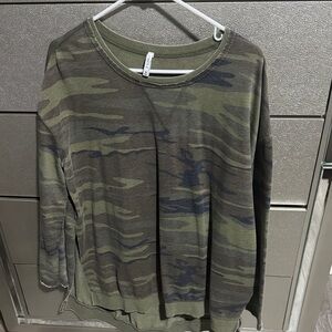 Z Supply Camouflage Long Sleeve Tee in Olive and Gray